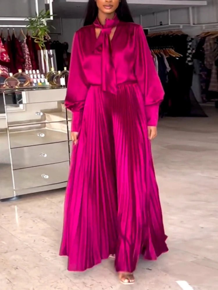 Two Piece Sets Women Outfits V Neck Lace Up Long Lantern Sleeve Tops Wide Leg Pleated Trousers Streetwear Party Causal Pant Sets.