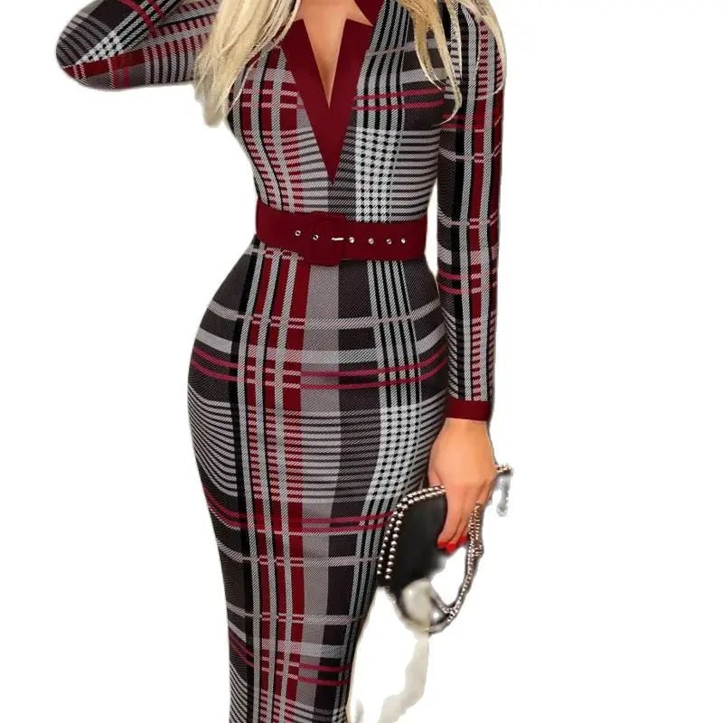 Geometric V-Neck  Pencil Dress.