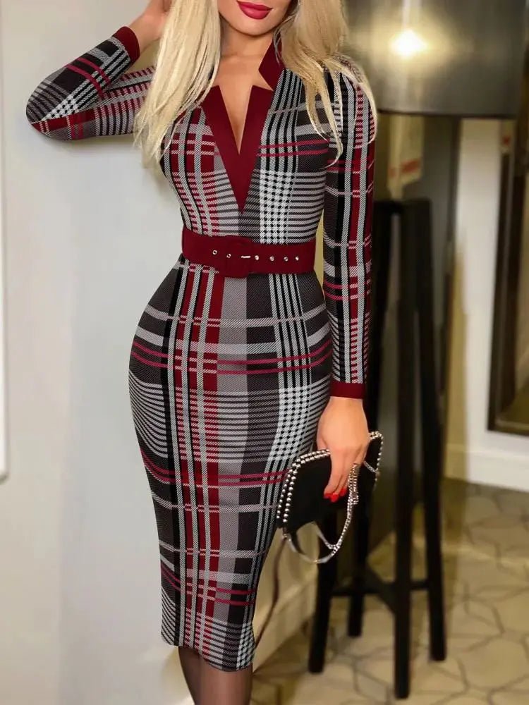 Geometric V-Neck  Pencil Dress.