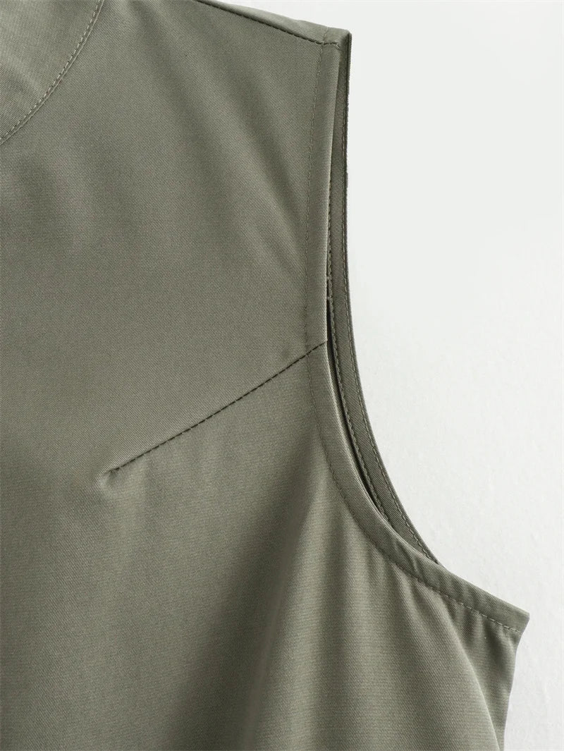 MUJER Zipper Long Dress Woman Pleated Sleeveless Bodycon Dress Summer Elegant Party Dresses For Women 2025 New Midi Dresses.