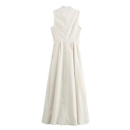 MUJER Zipper Long Dress Woman Pleated Sleeveless Bodycon Dress Summer Elegant Party Dresses For Women 2025 New Midi Dresses.