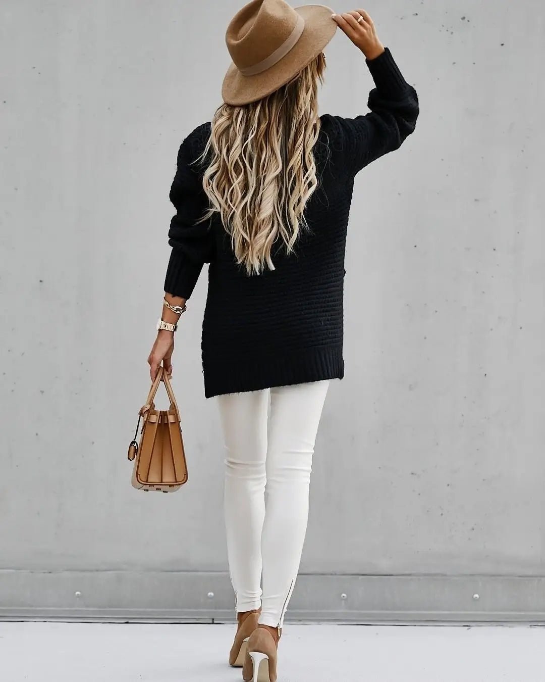 2024 Winter New Fashionable and Casual Women's Half High Collar Solid Color Bundle Hand Side Split Knitted Sweater.