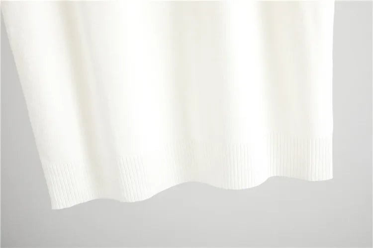 Korean Design Knitted 3 Piece Sets Women White Vest+mid Length Striped Sweater Cardigan Conjuntos High Waist Loose Pants Outfit.