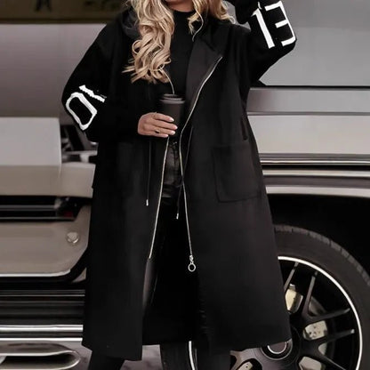 Fashion Oversized Winter Coats Zipper Up Loose Fit Knitted Sweater Long Sleeve Coats Hooded Streetwear Patchwork Trench - Tammise Market