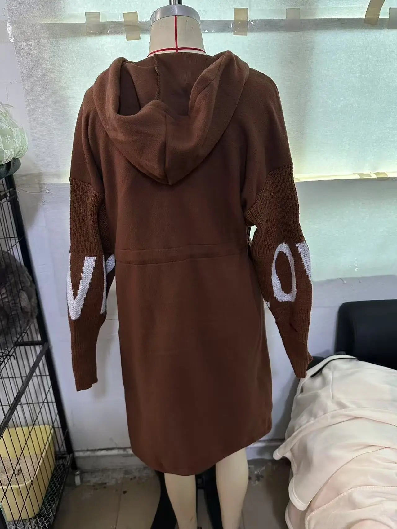 Fashion Oversized Winter Coats Zipper Up Loose Fit Knitted Sweater Long Sleeve Coats Hooded Streetwear Patchwork Trench - Tammise Market