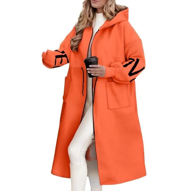 Fashion Oversized Winter Coats Zipper Up Loose Fit Knitted Sweater Long Sleeve Coats Hooded Streetwear Patchwork Trench - Tammise Market