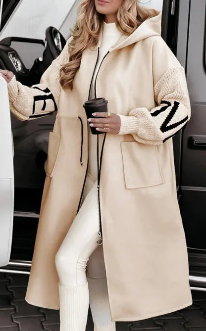 Fashion Oversized Winter Coats Zipper Up Loose Fit Knitted Sweater Long Sleeve Coats Hooded Streetwear Patchwork Trench - Tammise Market