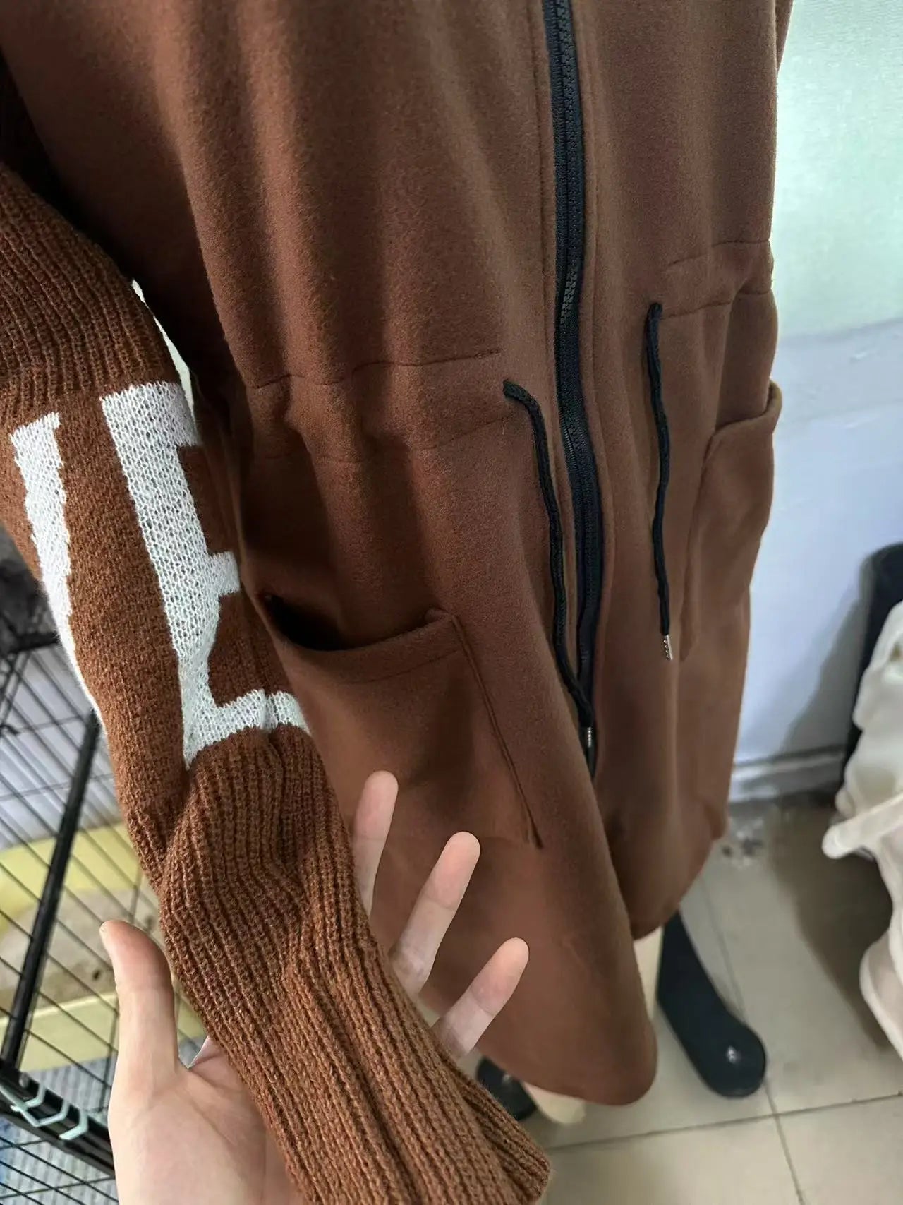 Fashion Oversized Winter Coats Zipper Up Loose Fit Knitted Sweater Long Sleeve Coats Hooded Streetwear Patchwork Trench - Tammise Market