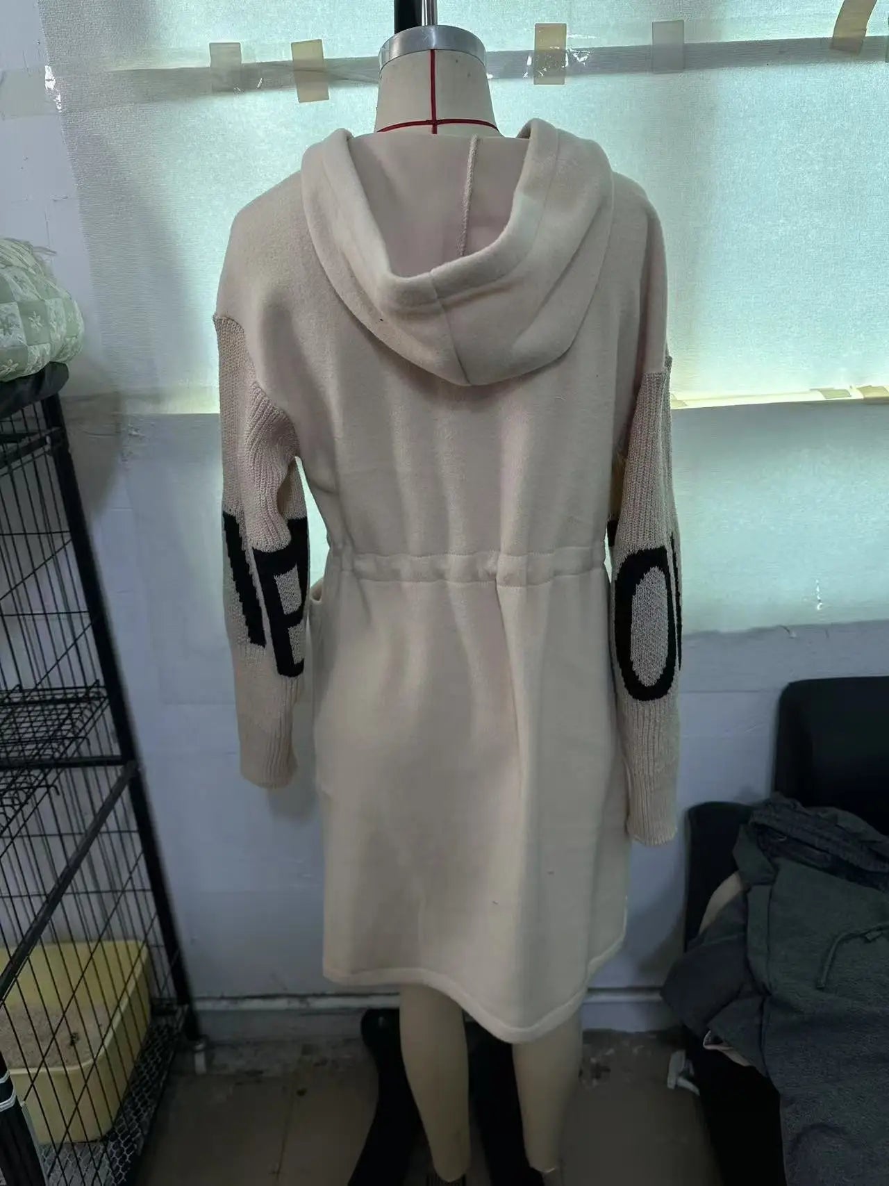 Fashion Oversized Winter Coats Zipper Up Loose Fit Knitted Sweater Long Sleeve Coats Hooded Streetwear Patchwork Trench - Tammise Market