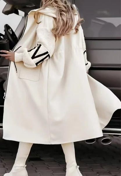 Fashion Oversized Winter Coats Zipper Up Loose Fit Knitted Sweater Long Sleeve Coats Hooded Streetwear Patchwork Trench - Tammise Market