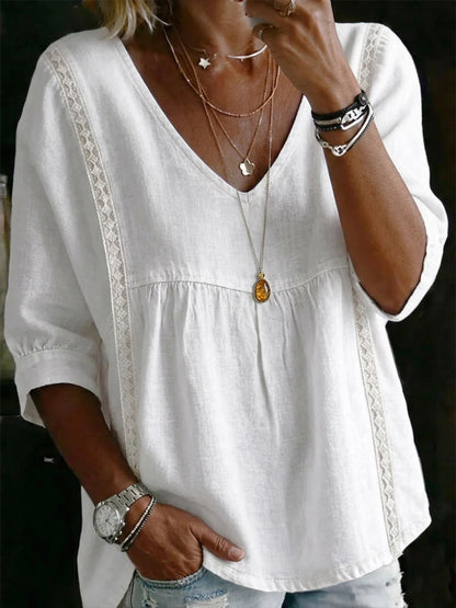 Casual Women's Sleeve Ruffled V-Neck Pullover Top in Multiple Colors
