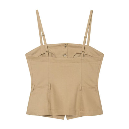 Cowboy camisole short top+pleated pants set