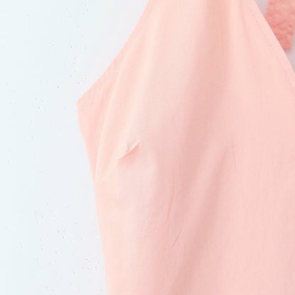 Elegant waist cinched backless neck hanging mid length dress