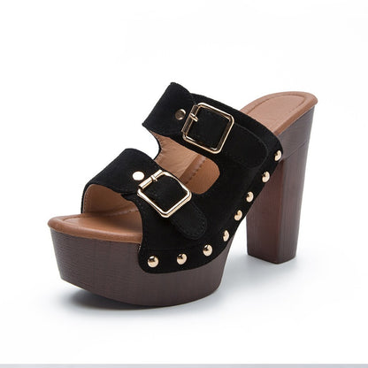 platform sandals square heel women high heel shoes ankle strao rivet mules shoes sandals
