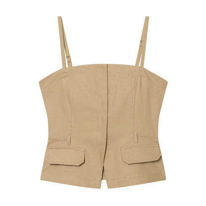 Cowboy camisole short top+pleated pants set