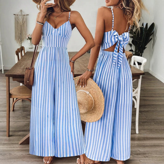 Cute Summer Fashion Women's Backless Halter Bodycon Pants with Large Bow Detail