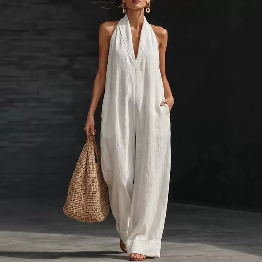 New Summer Women's Casual Solid Color V-Neck Dress