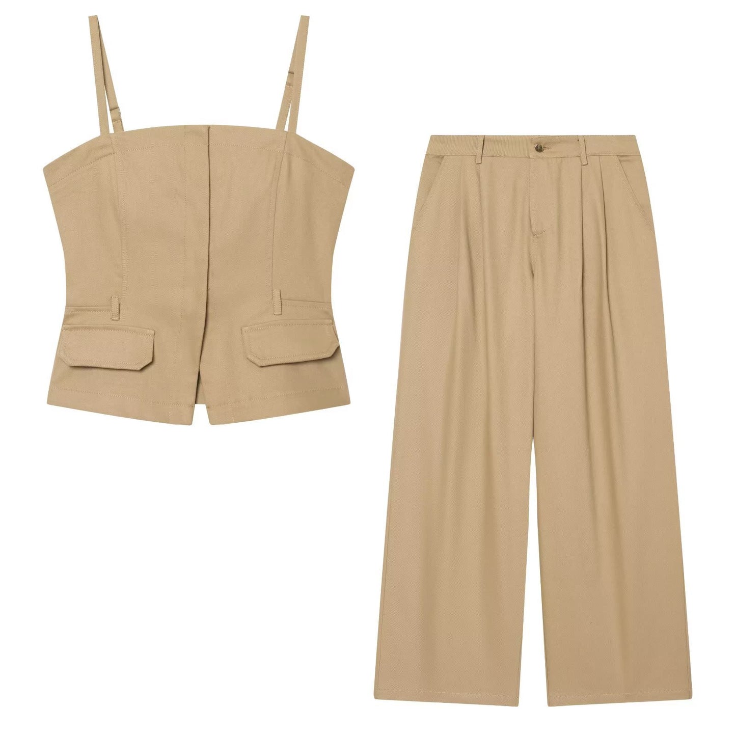 Cowboy camisole short top+pleated pants set