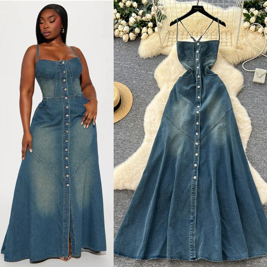 Long Dress Women Denim Dresses Sling Strapless A Line Vestidos Y2k Streetwear Sleeveless Sexy Elegant Party Night Work 2026