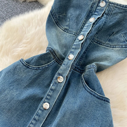 Long Dress Women Denim Dresses Sling Strapless A Line Vestidos Y2k Streetwear Sleeveless Sexy Elegant Party Night Work 2026