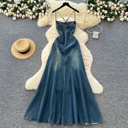 Long Dress Women Denim Dresses Sling Strapless A Line Vestidos Y2k Streetwear Sleeveless Sexy Elegant Party Night Work 2026