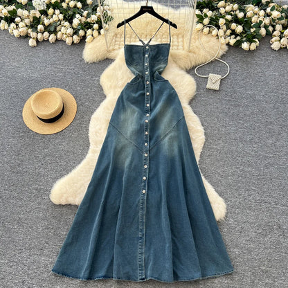 Long Dress Women Denim Dresses Sling Strapless A Line Vestidos Y2k Streetwear Sleeveless Sexy Elegant Party Night Work 2026