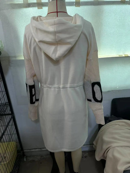 Fashion Oversized Winter Coats Zipper Up Loose Fit Knitted Sweater Long Sleeve Coats Hooded Streetwear Patchwork Trench