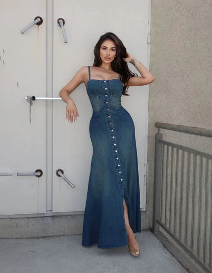 Long Dress Women Denim Dresses Sling Strapless A Line Vestidos Y2k Streetwear Sleeveless Sexy Elegant Party Night Work 2026