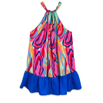 Plus Size Women's Colorful Printed Halter Neck Off-Shoulder Back T