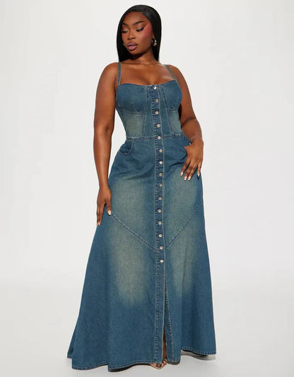 Long Dress Women Denim Dresses Sling Strapless A Line Vestidos Y2k Streetwear Sleeveless Sexy Elegant Party Night Work 2026