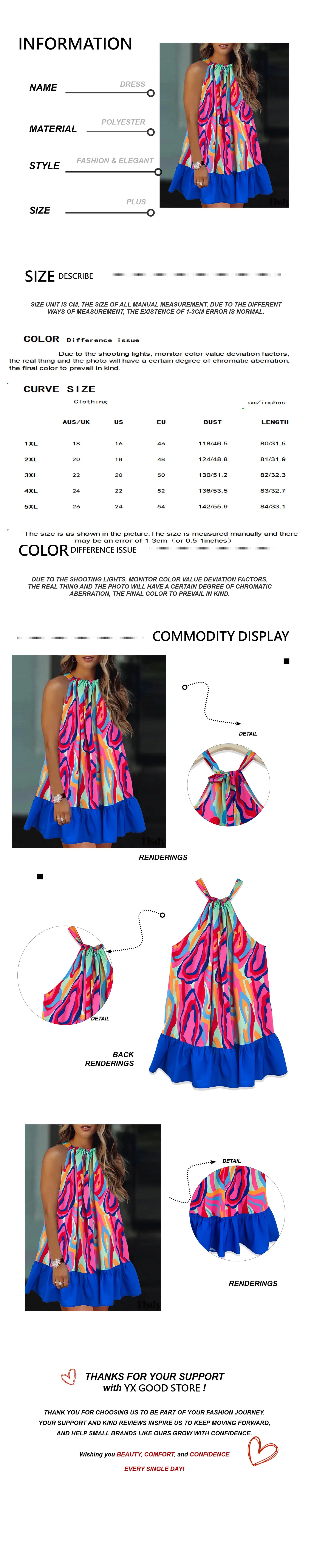 Plus Size Women's Colorful Printed Halter Neck Off-Shoulder Back T
