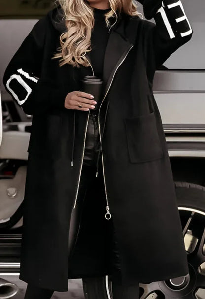 Fashion Oversized Winter Coats Zipper Up Loose Fit Knitted Sweater Long Sleeve Coats Hooded Streetwear Patchwork Trench