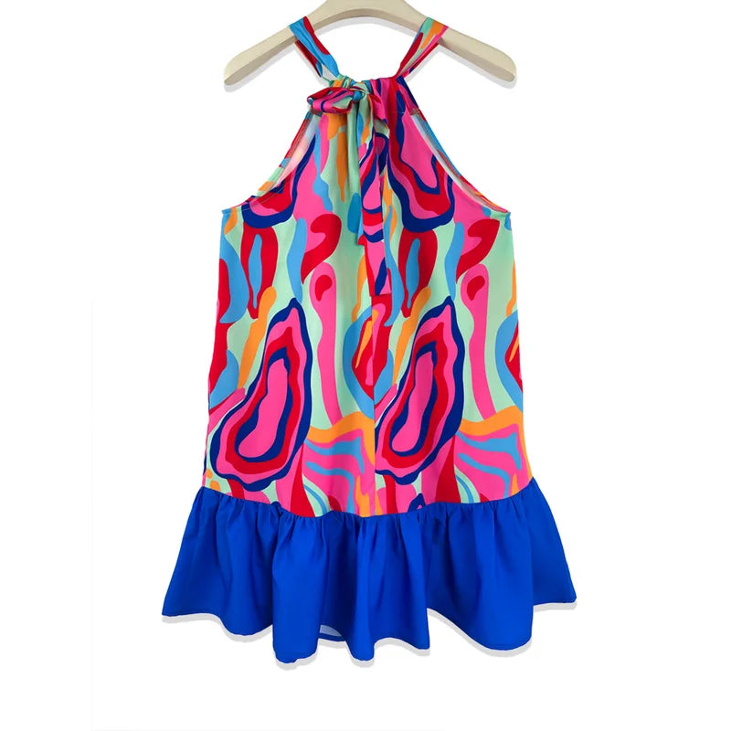 Plus Size Women's Colorful Printed Halter Neck Off-Shoulder Back T