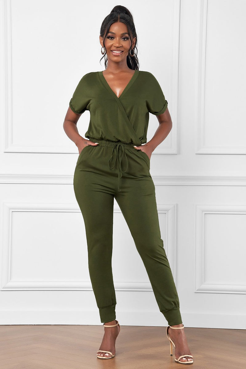 Army Green V Neck Jumpsuits