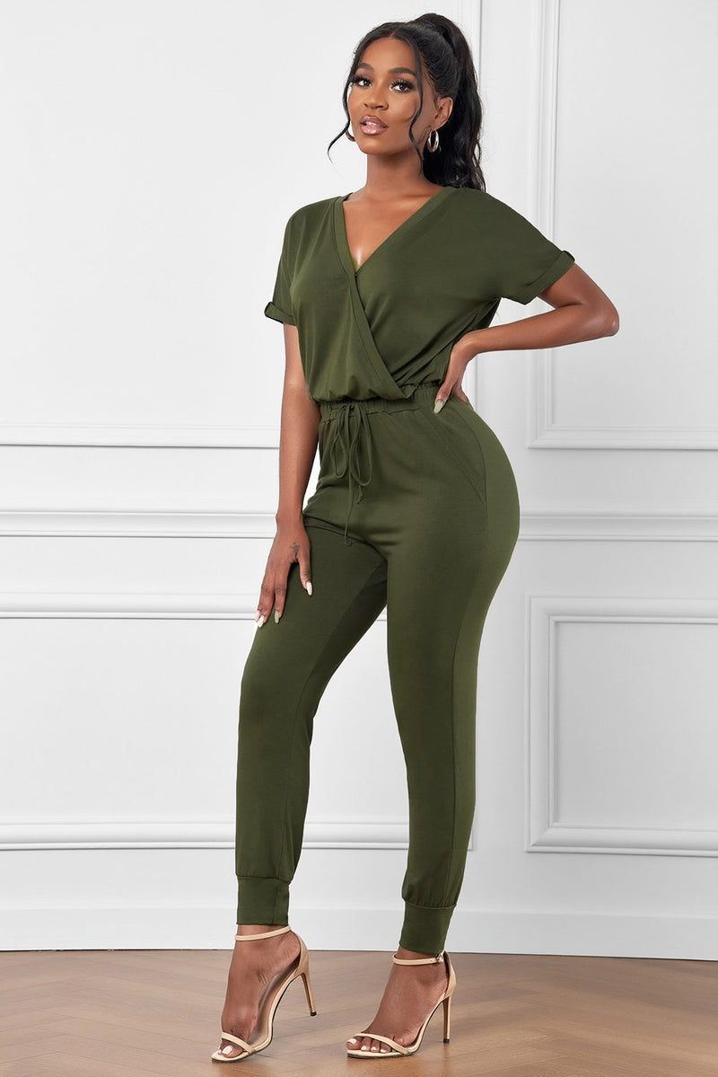 Army Green V Neck Jumpsuits