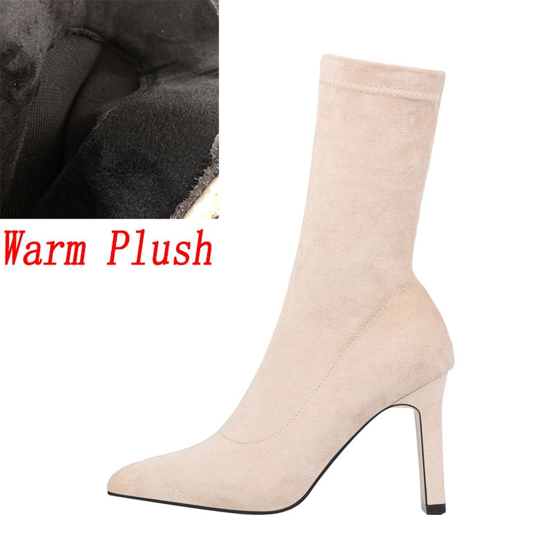 10cm High Heels Suede Ankle Boots